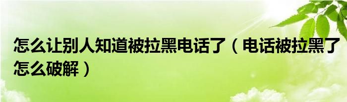 怎么让别人知道被拉黑电话了（电话被拉黑了怎么破解）