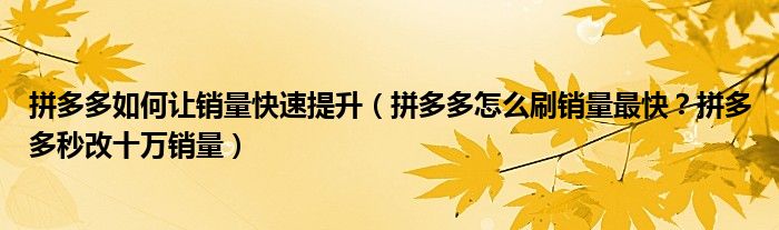 拼多多如何让销量快速提升（拼多多怎么刷销量最快？拼多多秒改十万销量）