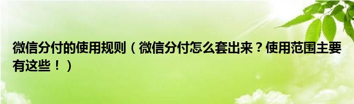 微信分付的使用规则（微信分付怎么套出来？使用范围主要有这些！）