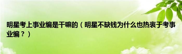 明星考上事业编是干嘛的（明星不缺钱为什么也热衷于考事业编？）