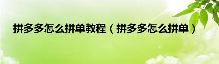 拼多多怎么拼单教程（拼多多怎么拼单）