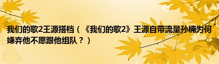 我们的歌2王源搭档（《我们的歌2》王源自带流量孙楠为何嫌弃他不愿跟他组队？）