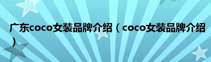 广东coco女装品牌介绍（coco女装品牌介绍）