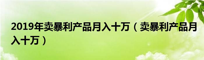 2019年卖暴利产品月入十万（卖暴利产品月入十万）