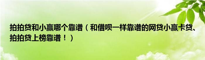 拍拍贷和小赢哪个靠谱（和借呗一样靠谱的网贷小赢卡贷、拍拍贷上榜靠谱！）