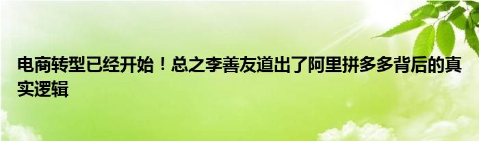 电商转型已经开始！总之李善友道出了阿里拼多多背后的真实逻辑