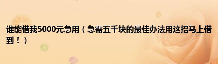 谁能借我5000元急用（急需五千块的最佳办法用这招马上借到！）