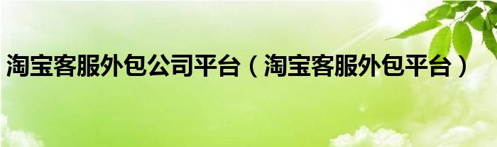 淘宝客服外包公司平台（淘宝客服外包平台）