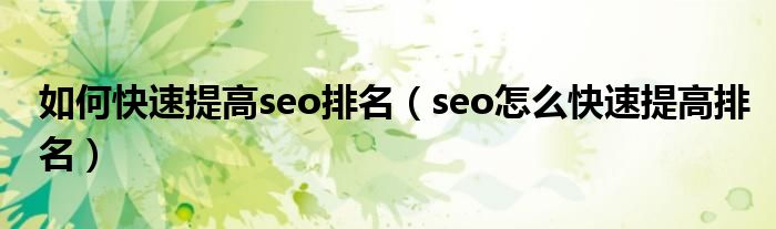 如何快速提高seo排名（seo怎么快速提高排名）