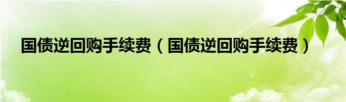 国债逆回购手续费（国债逆回购手续费）