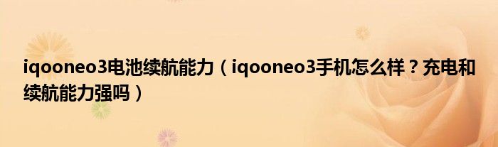 iqooneo3电池续航能力（iqooneo3手机怎么样？充电和续航能力强吗）