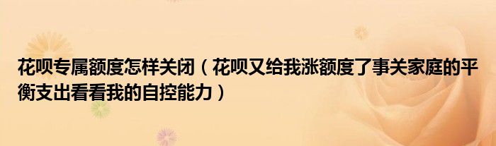 花呗专属额度怎样关闭（花呗又给我涨额度了事关家庭的平衡支出看看我的自控能力）