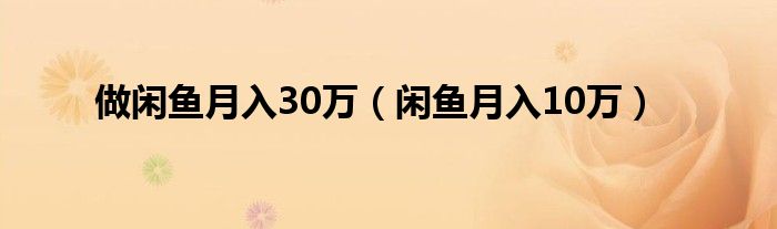 做闲鱼月入30万（闲鱼月入10万）