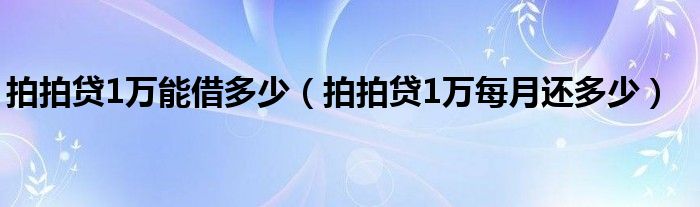 拍拍贷1万能借多少（拍拍贷1万每月还多少）