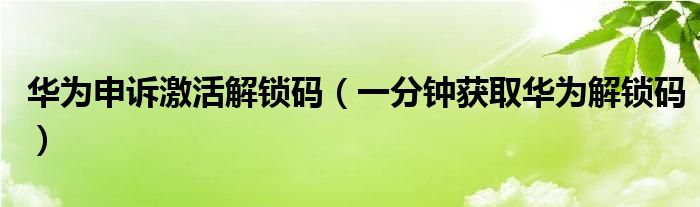 华为申诉激活解锁码（一分钟获取华为解锁码）