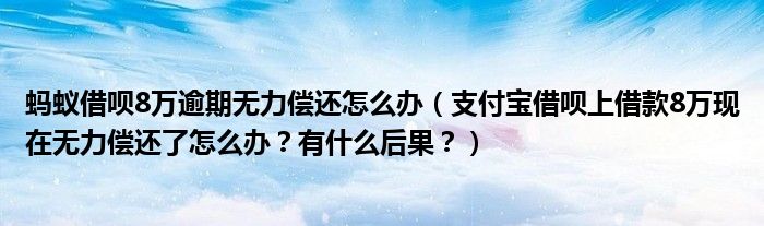 蚂蚁借呗8万逾期无力偿还怎么办（支付宝借呗上借款8万现在无力偿还了怎么办？有什么后果？）