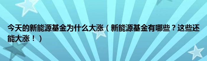 今天的新能源基金为什么大涨（新能源基金有哪些？这些还能大涨！）