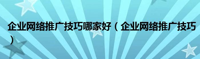 企业网络推广技巧哪家好（企业网络推广技巧）