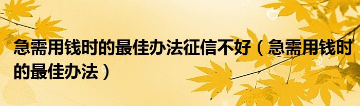 急需用钱时的最佳办法征信不好（急需用钱时的最佳办法）