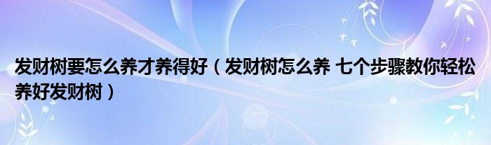 发财树要怎么养才养得好（发财树怎么养 七个步骤教你轻松养好发财树）