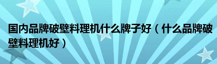 国内品牌破壁料理机什么牌子好（什么品牌破壁料理机好）