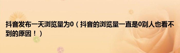 抖音发布一天浏览量为0（抖音的浏览量一直是0别人也看不到的原因！）