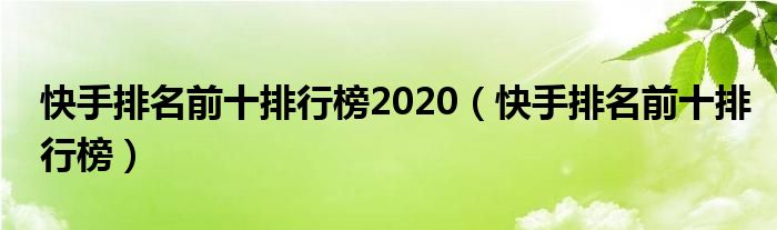 快手排名前十排行榜2020（快手排名前十排行榜）