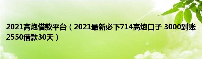 2021高炮借款平台（2021最新必下714高炮口子 3000到账2550借款30天）