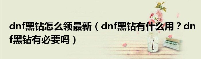 dnf黑钻怎么领最新（dnf黑钻有什么用？dnf黑钻有必要吗）