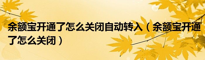 余额宝开通了怎么关闭自动转入（余额宝开通了怎么关闭）