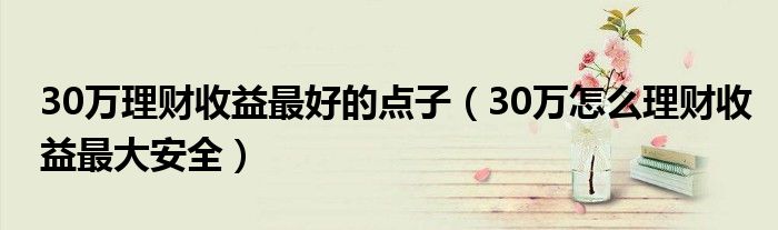 30万理财收益最好的点子（30万怎么理财收益最大安全）