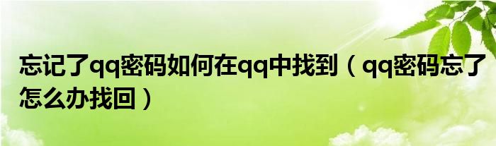 忘记了qq密码如何在qq中找到（qq密码忘了怎么办找回）