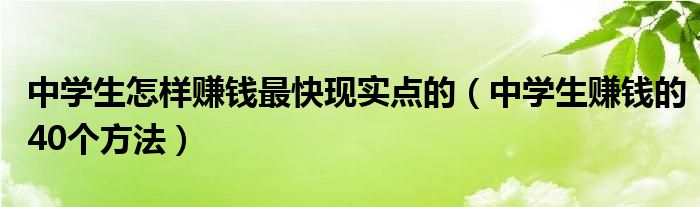 中学生怎样赚钱最快现实点的（中学生赚钱的40个方法）