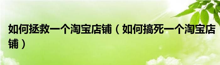 如何拯救一个淘宝店铺（如何搞死一个淘宝店铺）