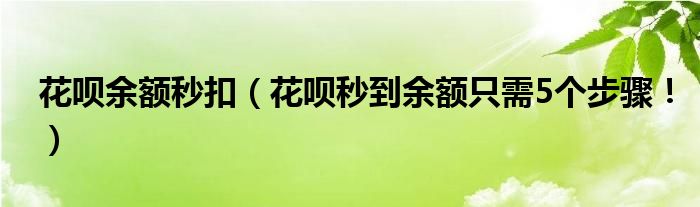 花呗余额秒扣（花呗秒到余额只需5个步骤！）