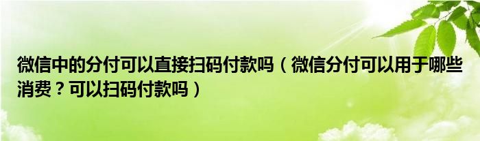 微信中的分付可以直接扫码付款吗（微信分付可以用于哪些消费？可以扫码付款吗）