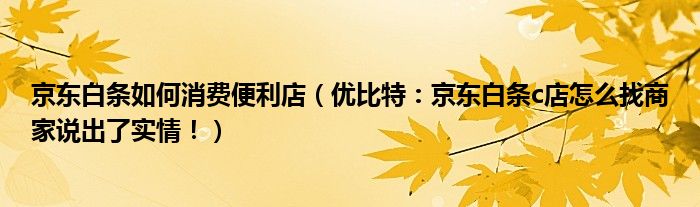 京东白条如何消费便利店（优比特：京东白条c店怎么找商家说出了实情！）