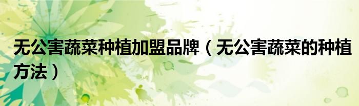 无公害蔬菜种植加盟品牌（无公害蔬菜的种植方法）