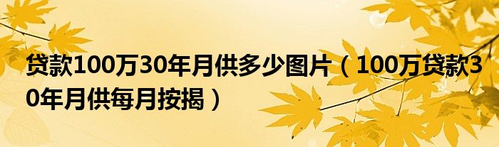 贷款100万30年月供多少图片（100万贷款30年月供每月按揭）