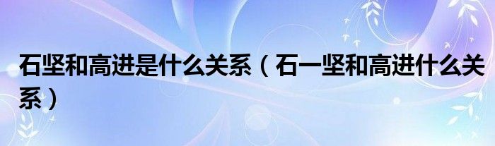 石坚和高进是什么关系（石一坚和高进什么关系）