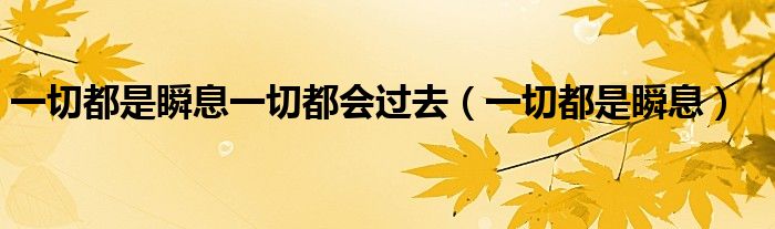 一切都是瞬息一切都会过去（一切都是瞬息）