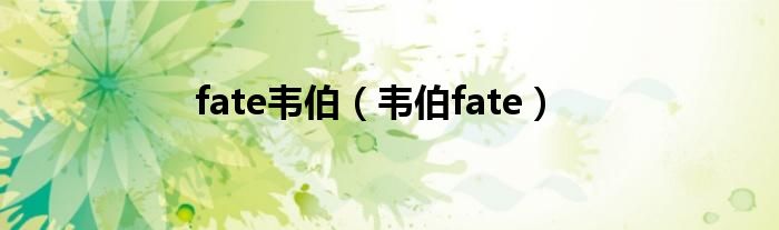 fate韦伯（韦伯fate）