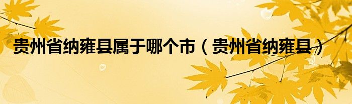 贵州省纳雍县属于哪个市（贵州省纳雍县）