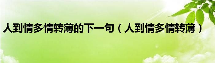 人到情多情转薄的下一句（人到情多情转薄）