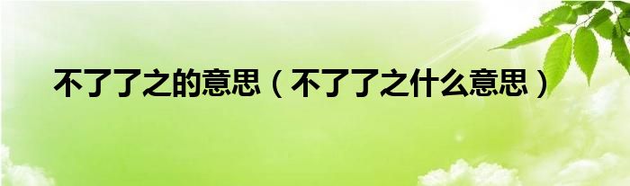 不了了之的意思（不了了之什么意思）