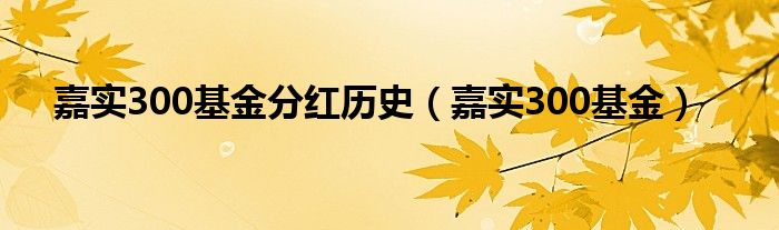 嘉实300基金分红历史（嘉实300基金）