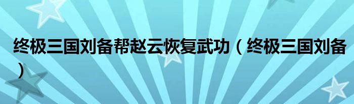 终极三国刘备帮赵云恢复武功（终极三国刘备）