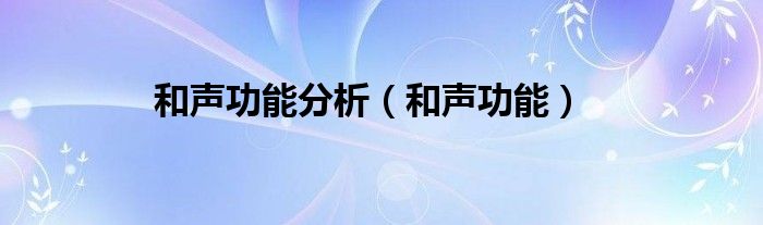 和声功能分析（和声功能）