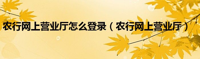 农行网上营业厅怎么登录（农行网上营业厅）