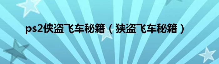 ps2侠盗飞车秘籍（狭盗飞车秘籍）